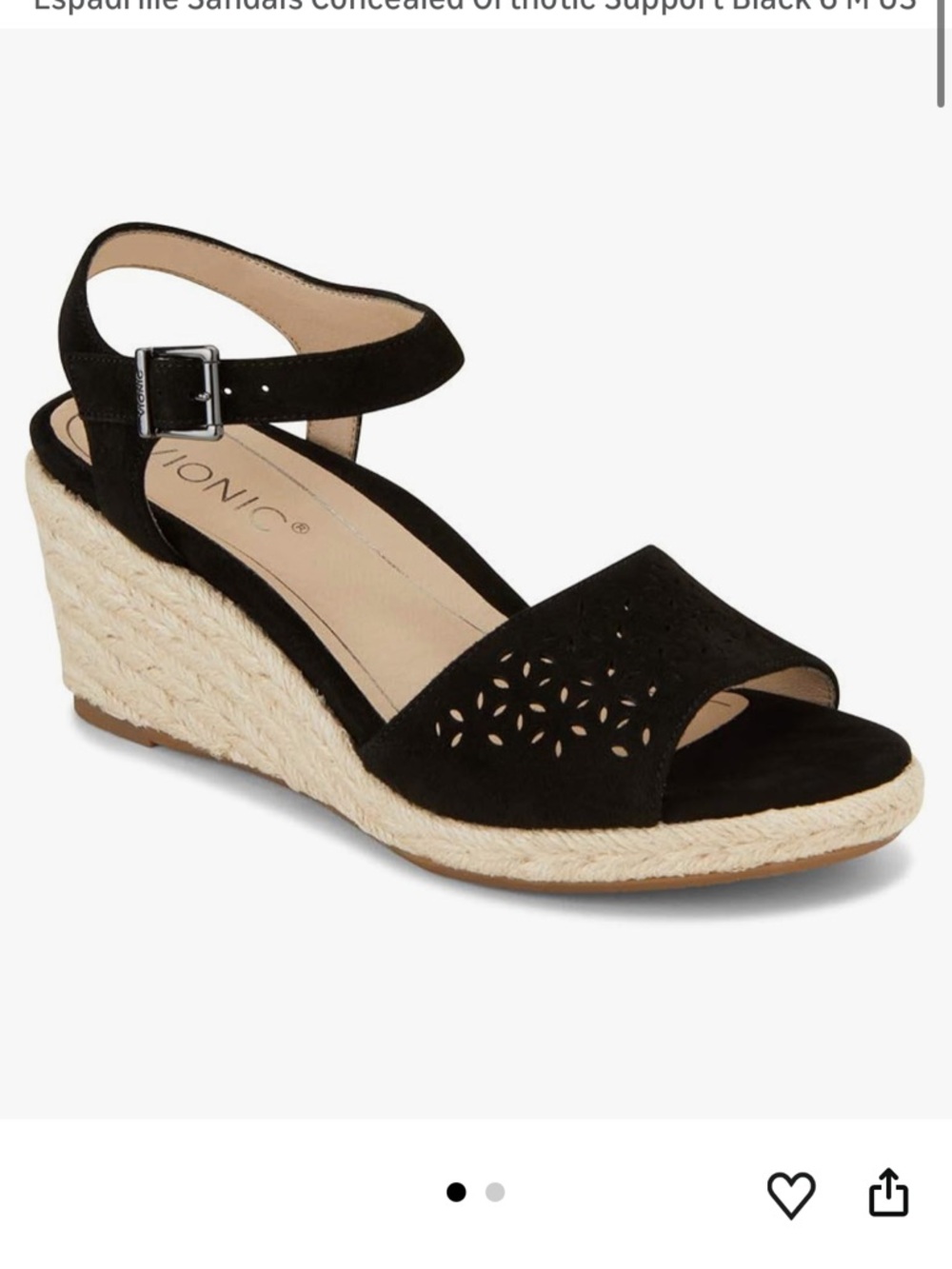 Vionic Black Suede Espadrille Wedge Sandals